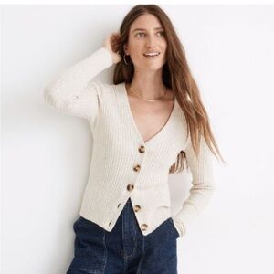 Madewell Shrunken Ribbed Cream beige Cardigan Size MED
